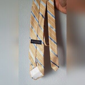 NWT Brooks Brothers Yellow with Blue Stripes Silk Tie Reg